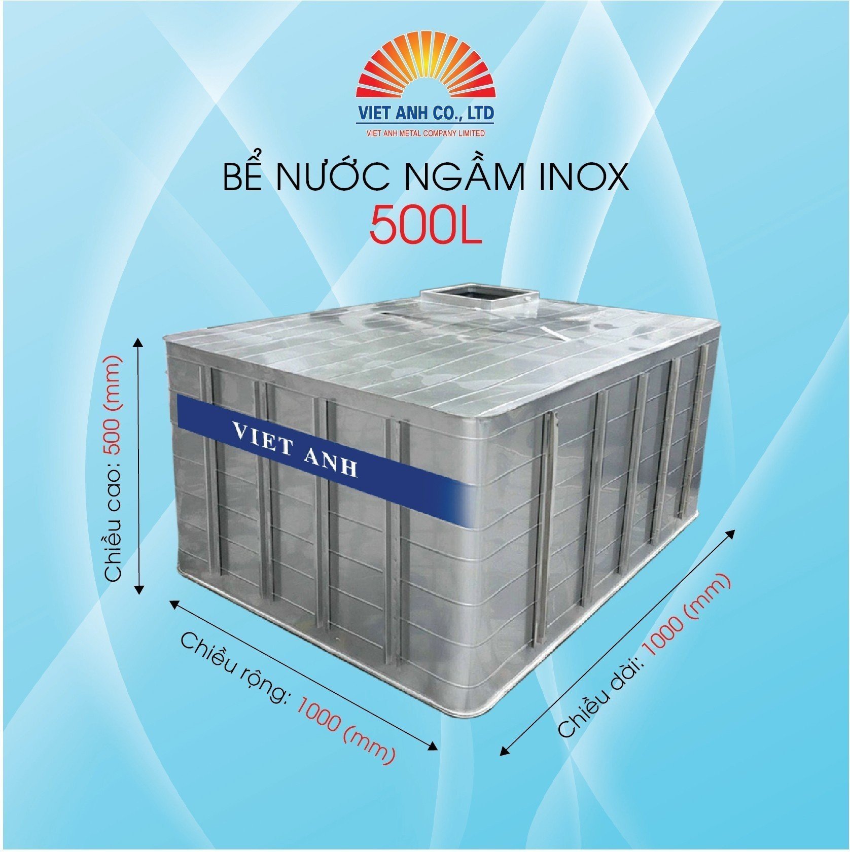 Bể nước ngầm Inox Việt Anh 500l Bể nước ngầm Inox Việt Anh 500l
