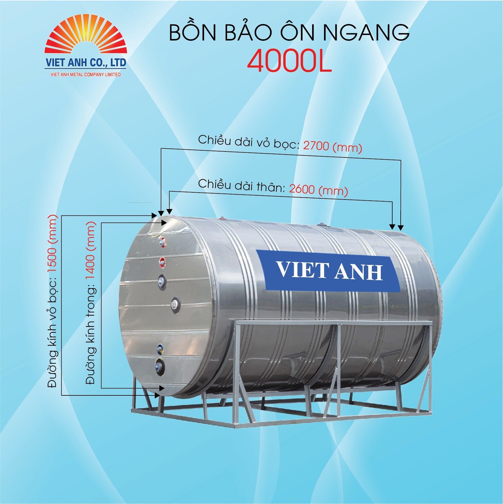 Bình bảo ôn Việt Anh 4000l ngang Bình bảo ôn Việt Anh 4000l ngang
