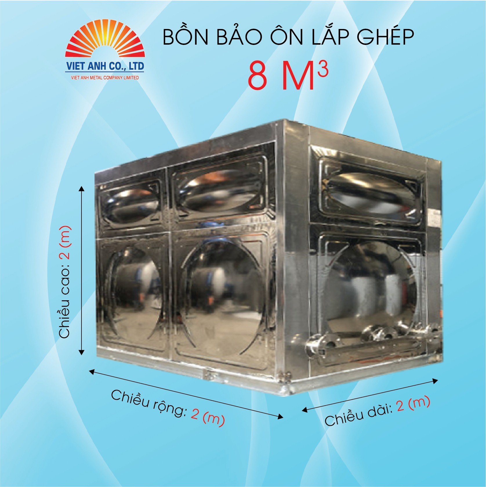 Bồn bảo ôn lắp ghép Inox Việt Anh 8m3 Bồn bảo ôn lắp ghép Inox Việt Anh 8m3