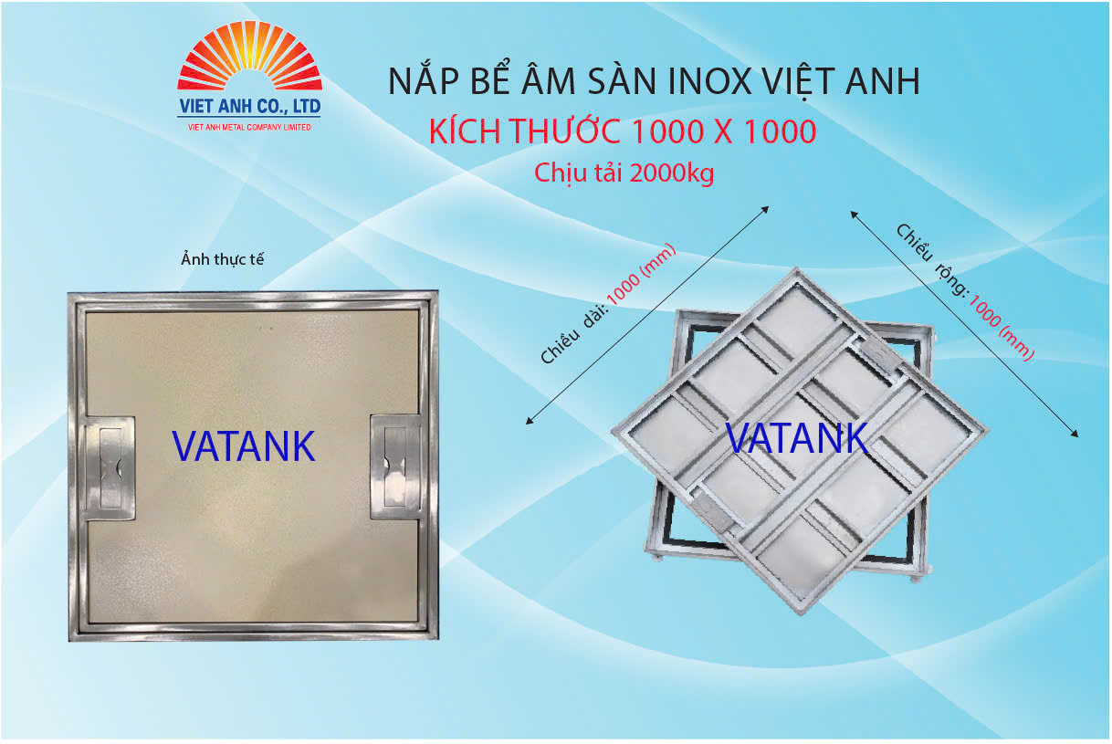 Nắp bể âm sàn inox Việt Anh chịu tải 2000kg 1000-1000