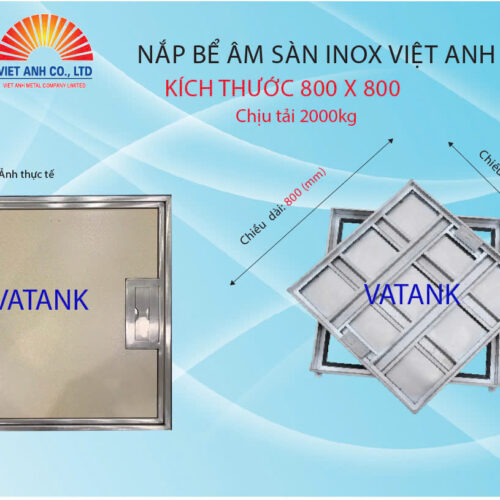 Nắp bể ngầm inox Việt Anh. KT 800X800. Chịu tải 2 tấn