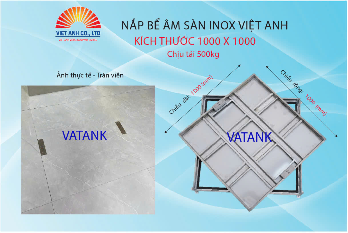 Nắp bể âm sàn inox Việt Anh chịu tải 500kg 1000-1000