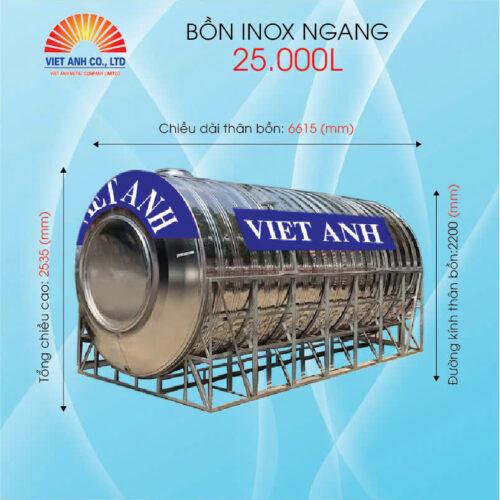 Bồn nước Inox ngang dung tích 25000l-Φ2200mm- Việt Anh