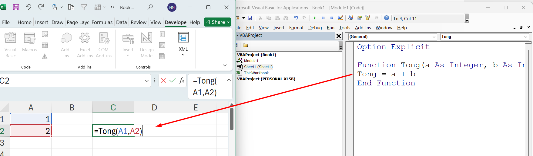 Hàm Tổng bằng VBA trong Excel
