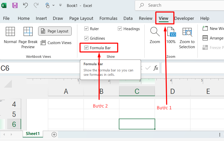 Hiển thị Formula Bar trong Excel