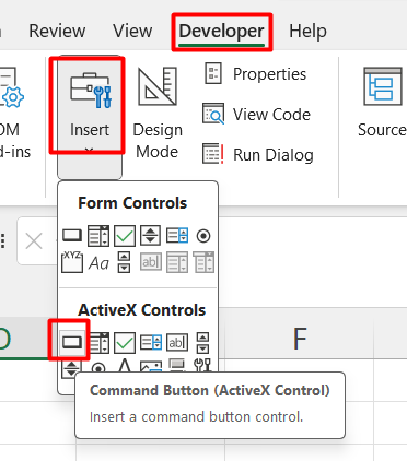 Insert button ActiveX Controls