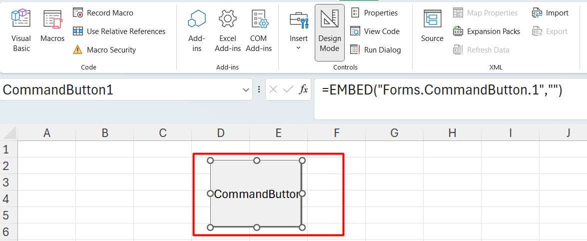 Insert button vào trang tính