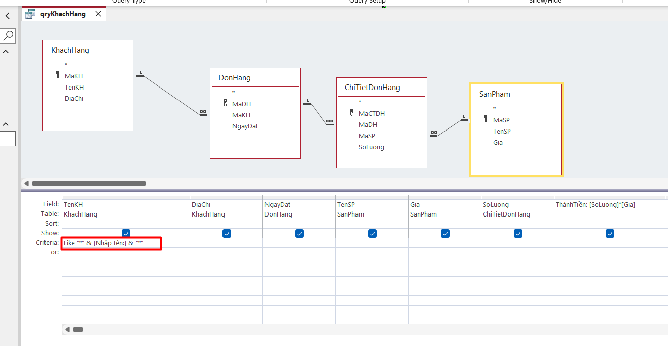 Like với parameters trong Access