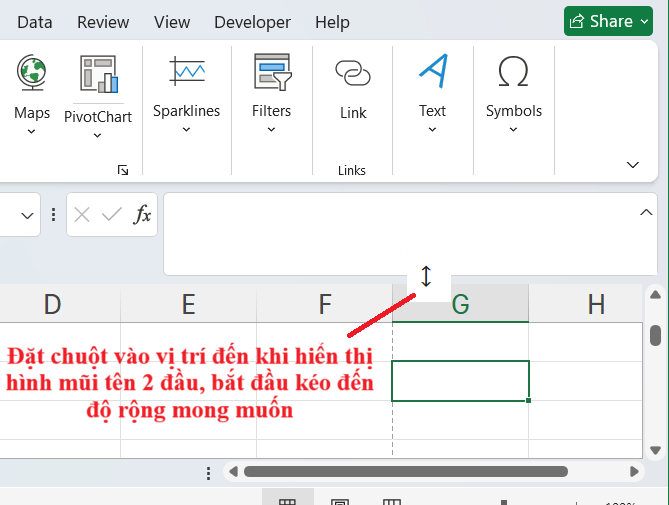 Mở rộng hoặc thu hẹp formula bar bằng kéo chuột