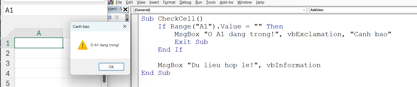 MsgBox Kiểm tra dữ liệu