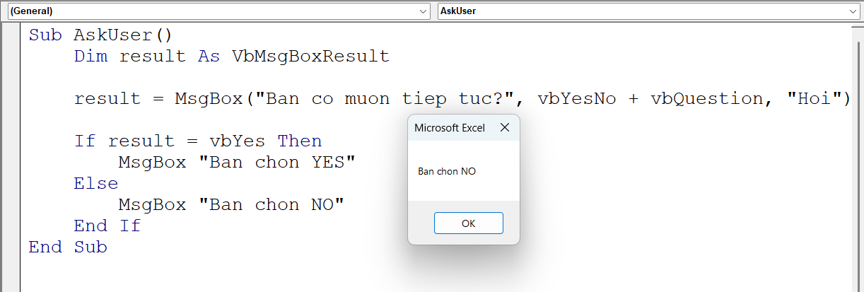 Nhận giá trị người dùng chọn-No