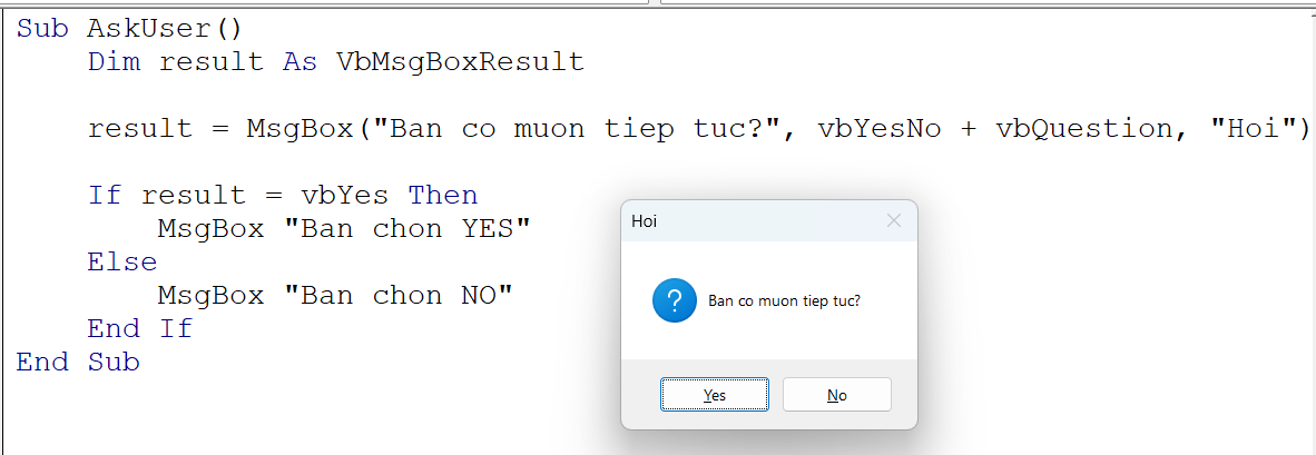 Nhận giá trị người dùng chọn