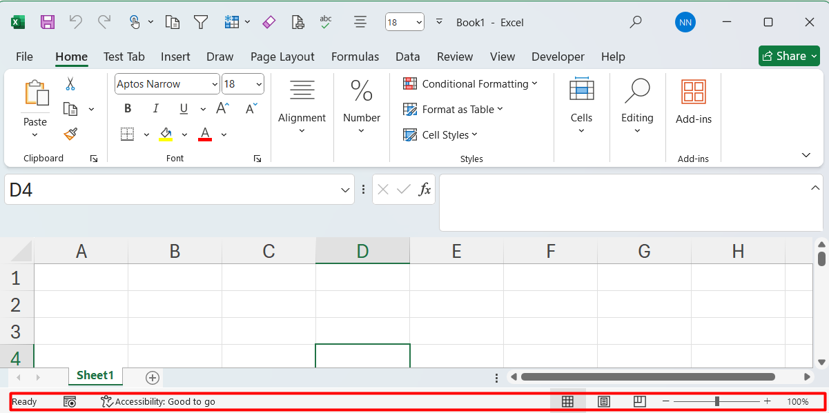 Status bar trong excel