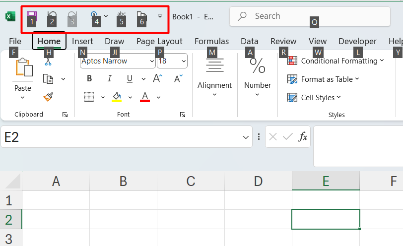 Sử dụng phím tắt với Quick Access Toolbar