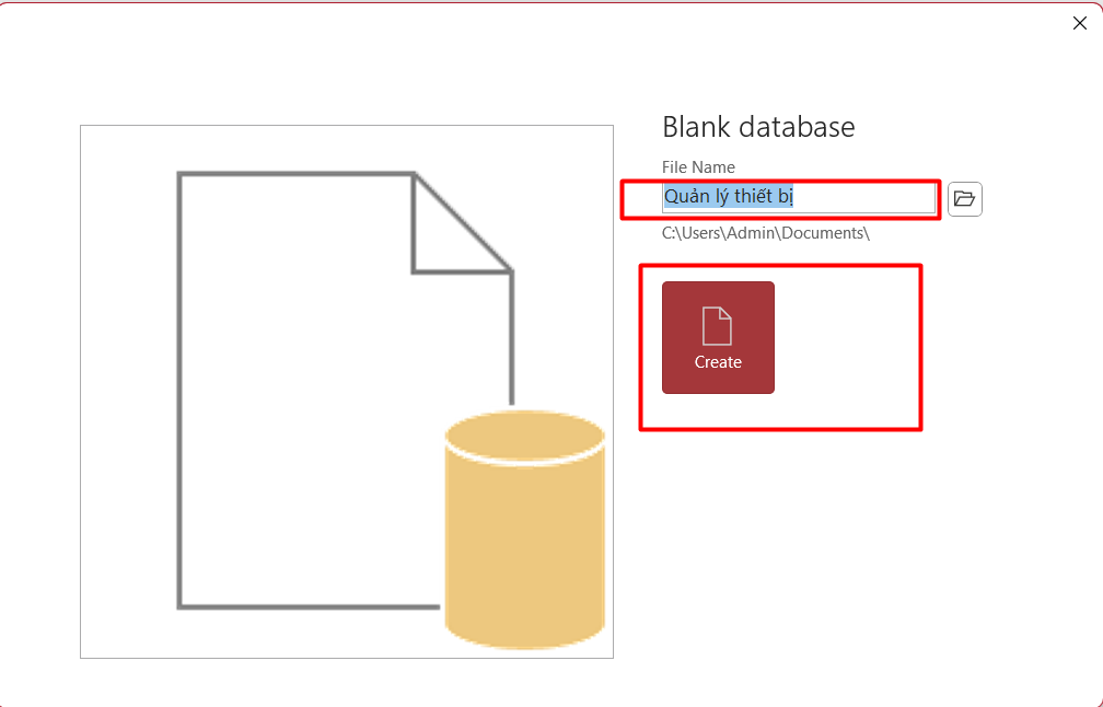 Tạo cơ sở dữ liệu trống Nhập tên