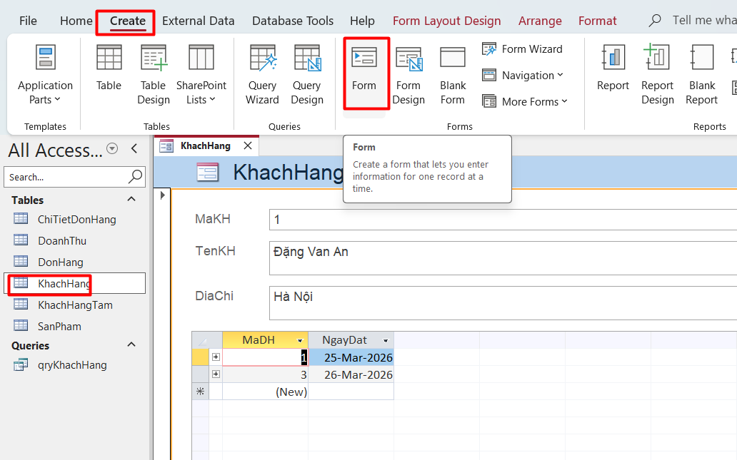 Tạo form tự động