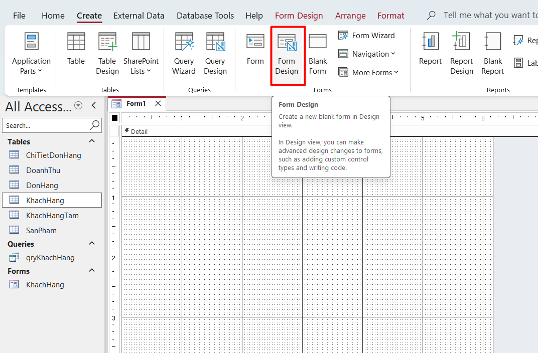 Tạo form từ form design