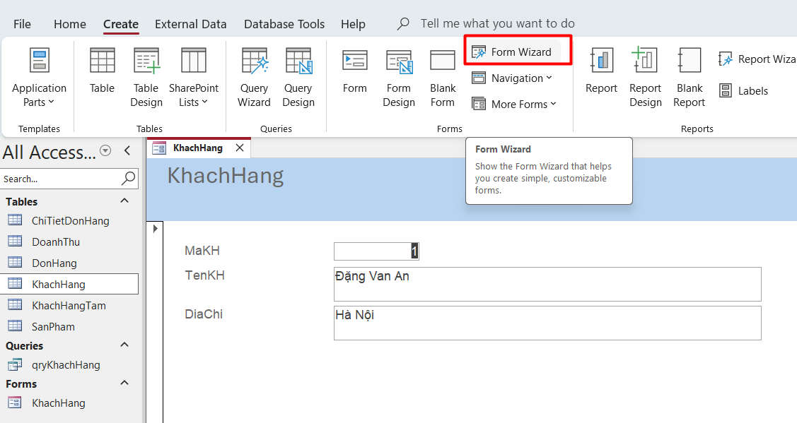 Tạo form từ form wizard