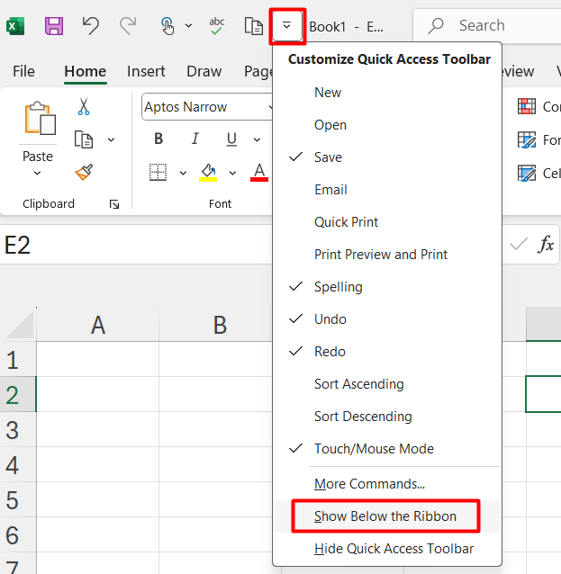 Thay đổi vị trí Quick Access Toolbar