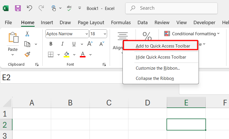 Thêm lệnh vào Quick Access Toolbar bằng cách thêm trực tiếp từ Ribbon