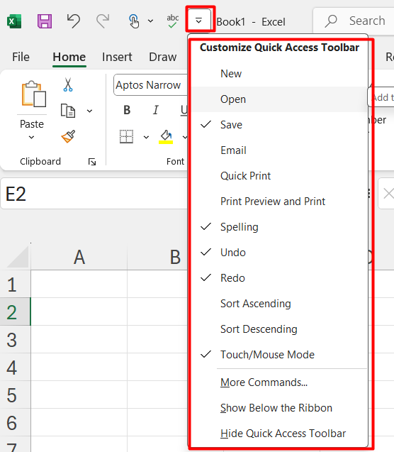 Thêm lệnh vào Quick Access Toolbar sử dụng danh sách có sẵn