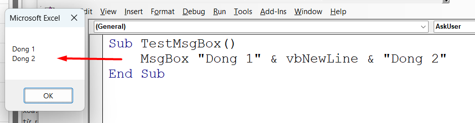 Xuống dòng trong MsgBox