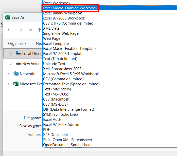 save as Excel Macro-Enabled Workbook
