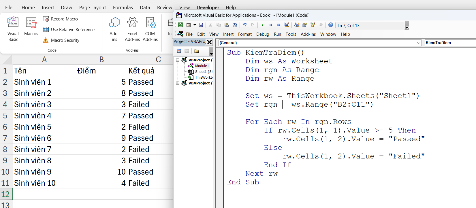 Duyệt từng dòng trong VBA Excel