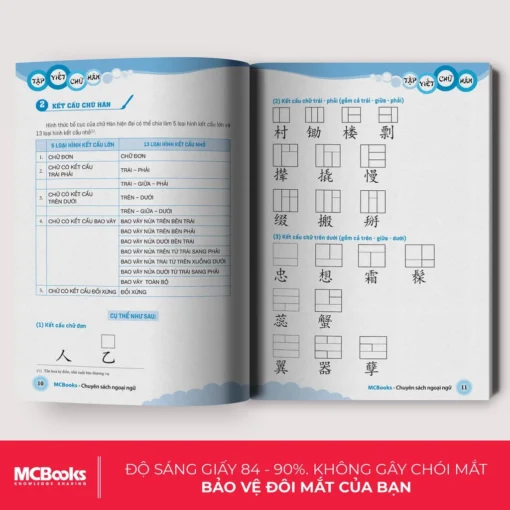 Sách - Tập Viết Chữ Hán Theo Giáo Trình Hán Ngữ Boya Sơ Cấp 1 (Bản mới ) - MCbooks Độ sáng giấy